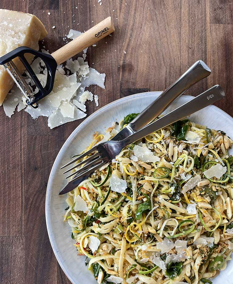 Shaved Summer Squash Linguine with Lemon, Basil and Toasted Almonds
