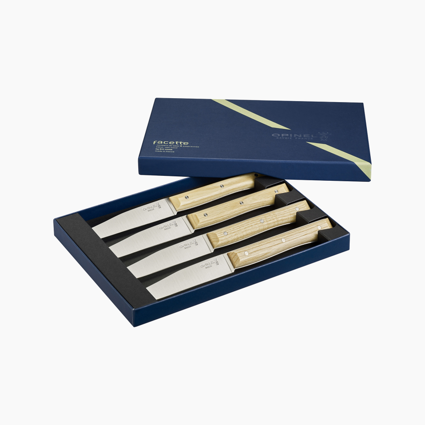 Coffret de 4 couteaux de table Facette Frêne