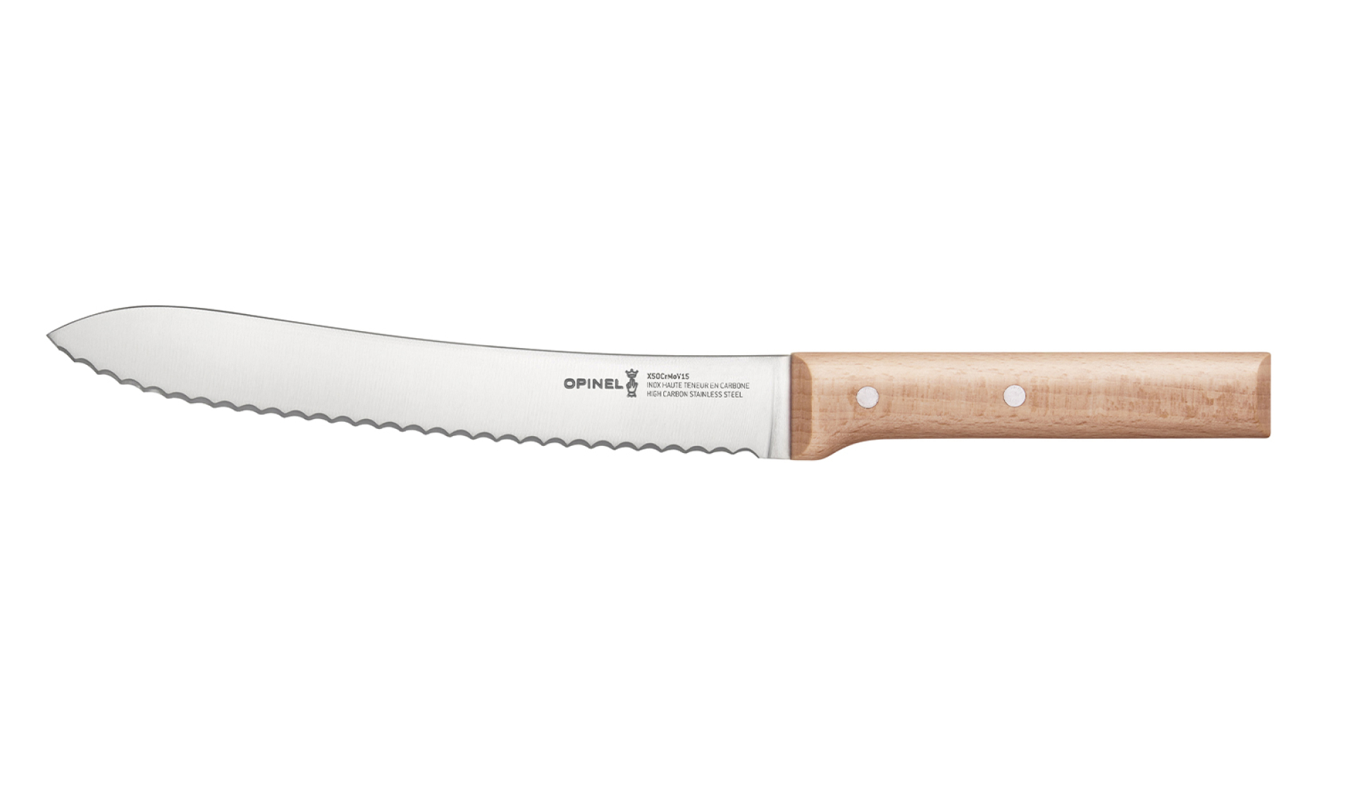 Opinel - Bread Knife N°116 Parallèle - Customisable - Stainless steel blade 21 cm - Wooden handle - Made in France