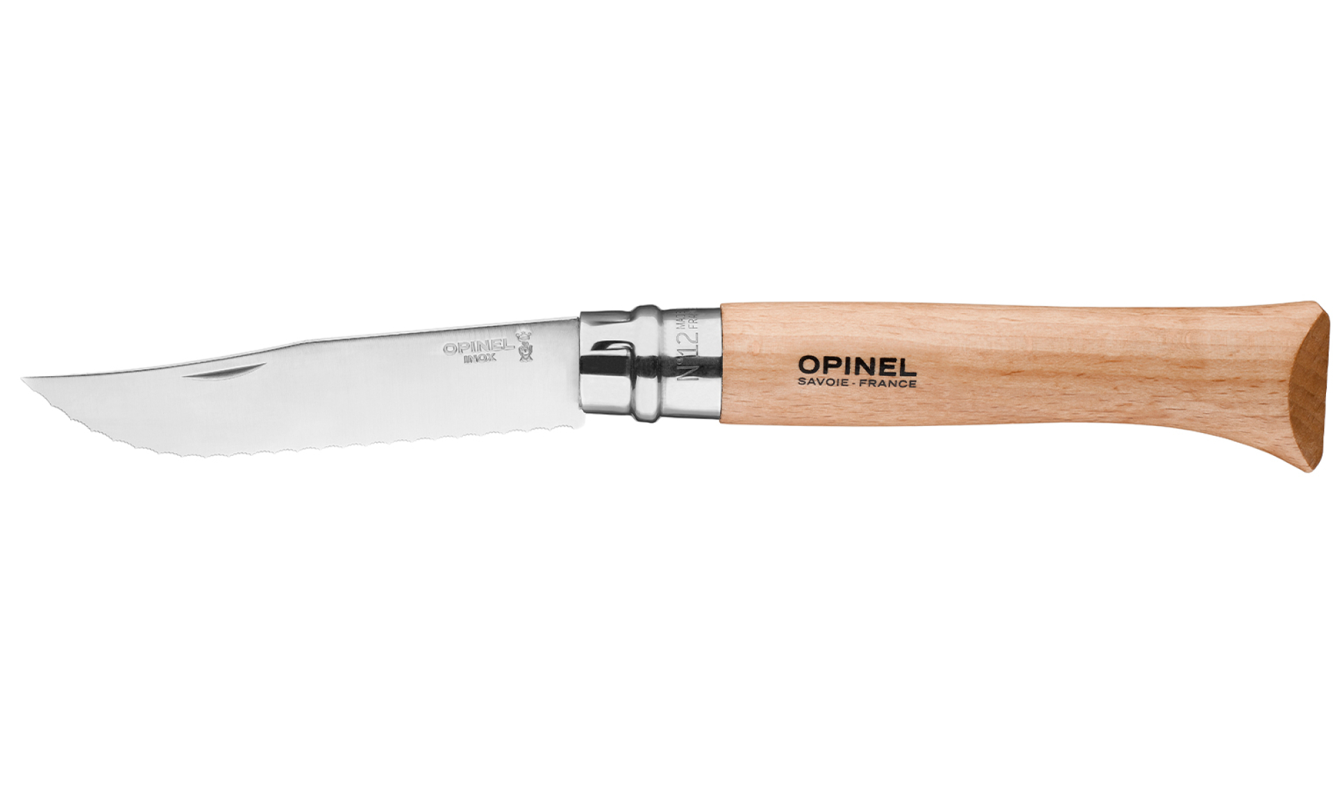 Opinel - Pocket Knife N°12 Serrated - Customisable - Stainless steel serrated blade 12 cm - Wooden handle - Bread knife - Made in France