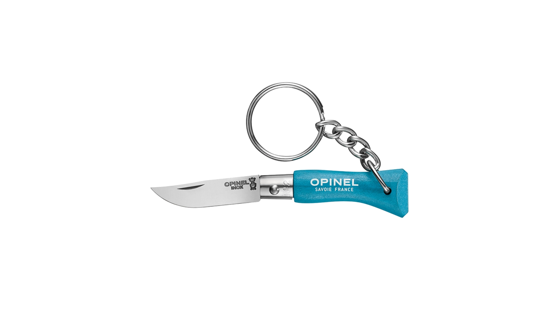 Opinel - Keychain Knife N°02 Cyan - 3,5 cm Stainless Steel Blade - Hornbeam wood handle - Made in France