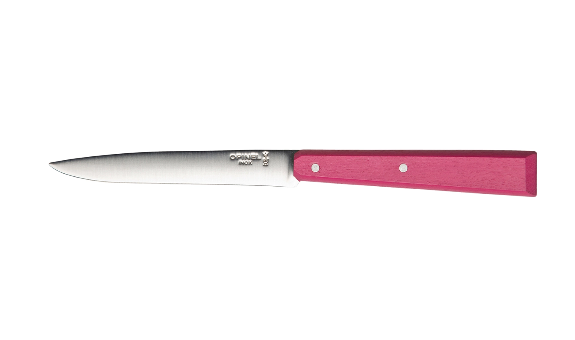 Opinel - Table Knife N°125 Fuchsia - Customisable - Smooth stainless steel steak blade 11 cm - Wooden handle - Made in France