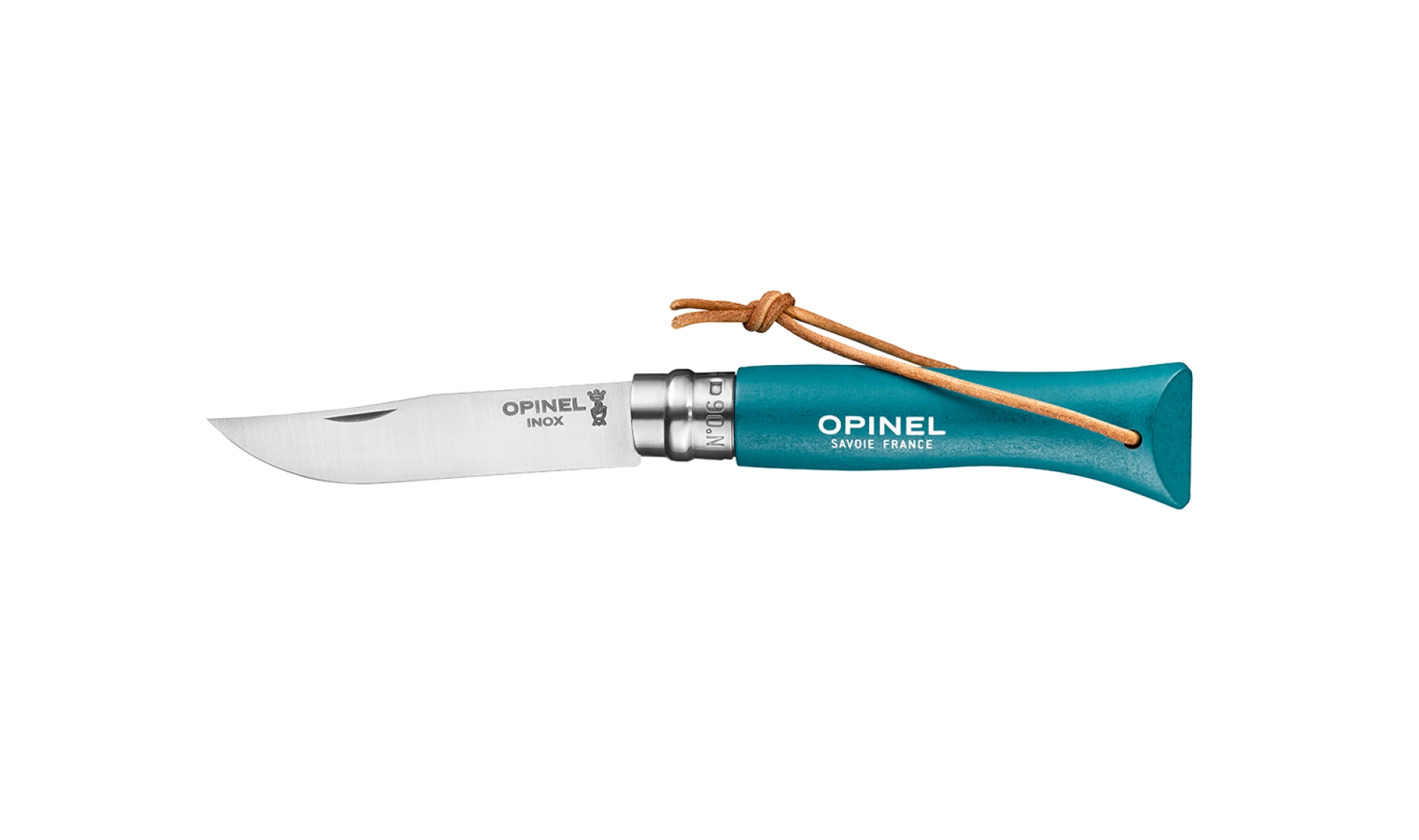 Opinel - Pocket Knife N°06 Bushwhacker Turquoise - Customisable - Stainless steel blade 7 cm - Colored wood handle - Made in France