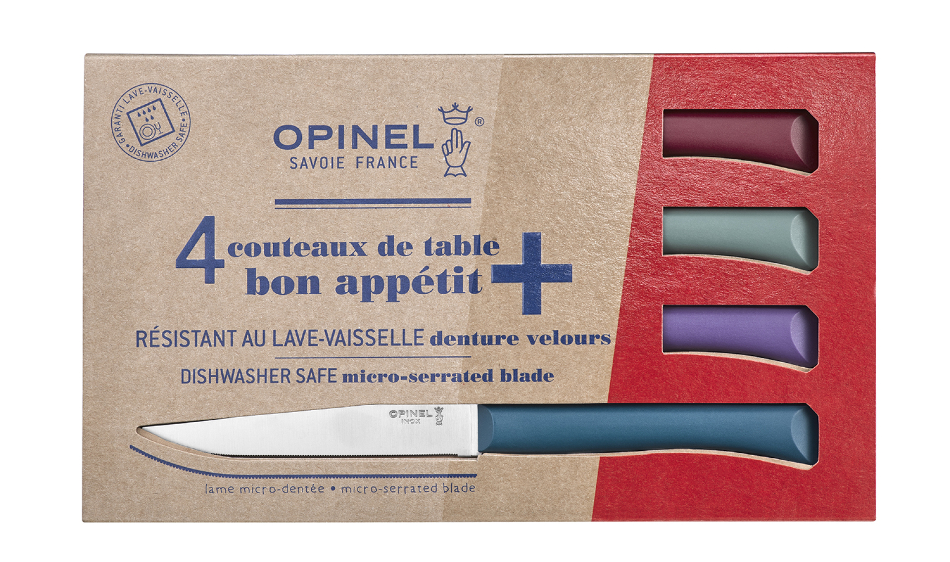 Opinel Knives Set 4 table Knives N°125 Bon Appetit + Glam 11cm blade