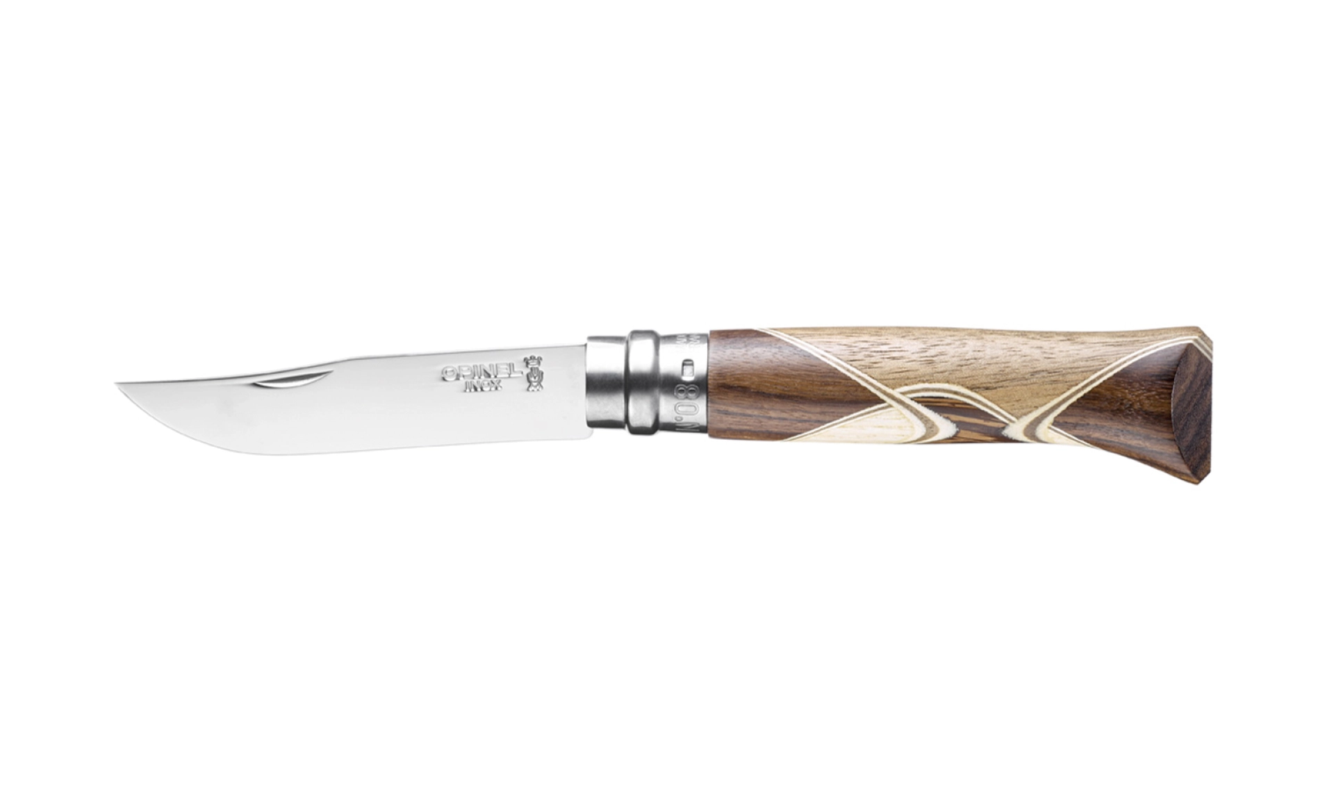 Opinel - Pocket Knife N°08 Chaperon - Customisable - Stainless steel blade 8.5 cm - Wenge Rosewood Walnut Ash wood handle - Made in France