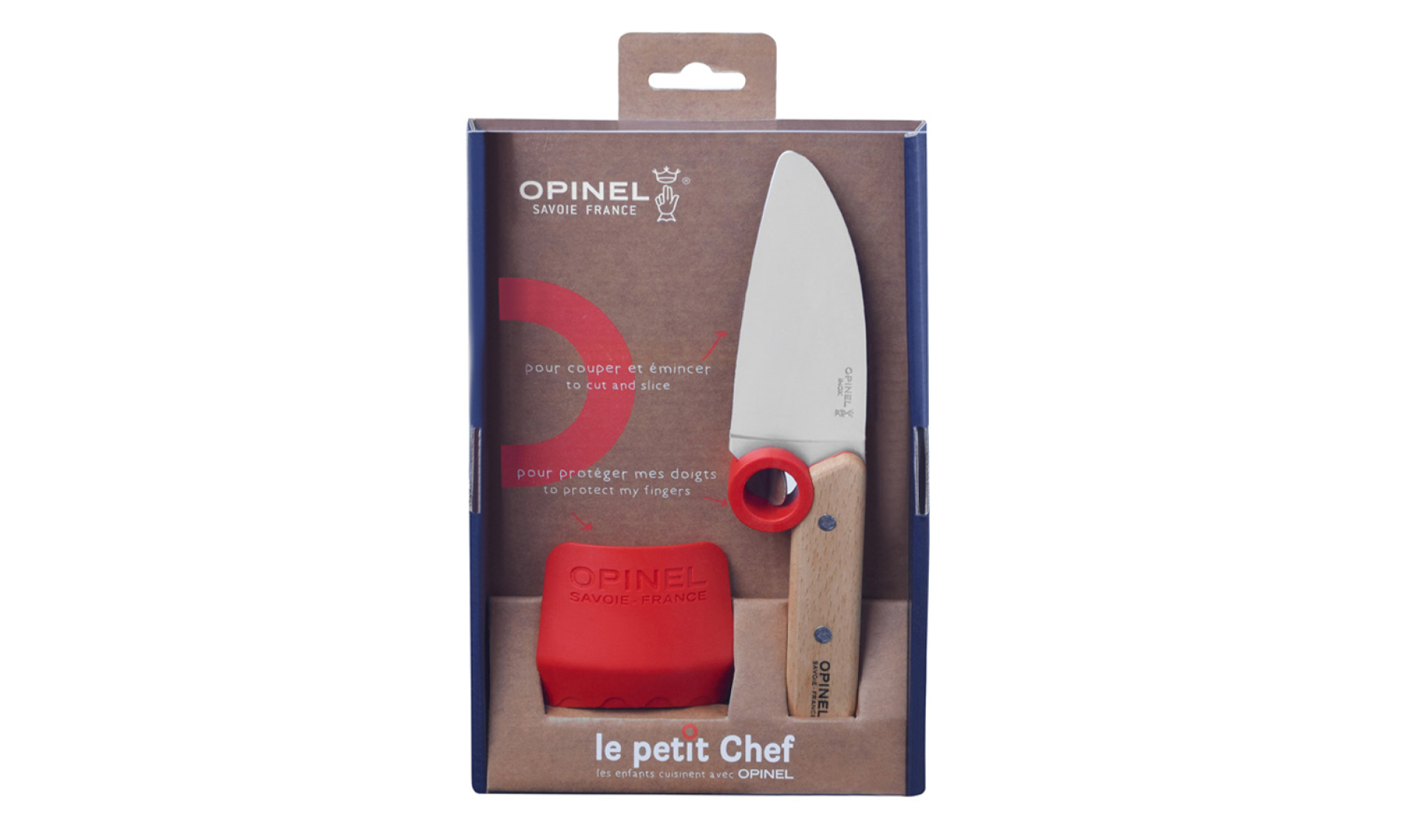 Opinel - Set Kinder-Kochmesser Le Petit Chef - Personalisierbar - Guide Coupe Rouge - Klinge aus rostfreiem Stahl 10 cm - Holzgriff - Made in France