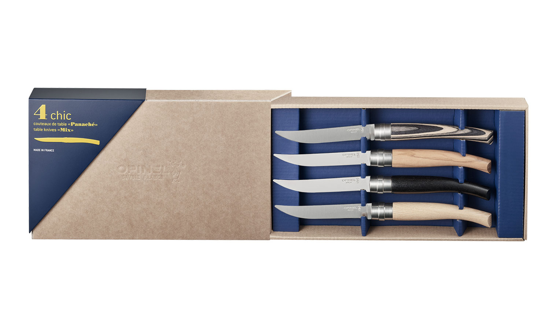 Opinel-Box feiner Tafelmesser aus diversen Holzsorten mit 10 cm langer Klinge