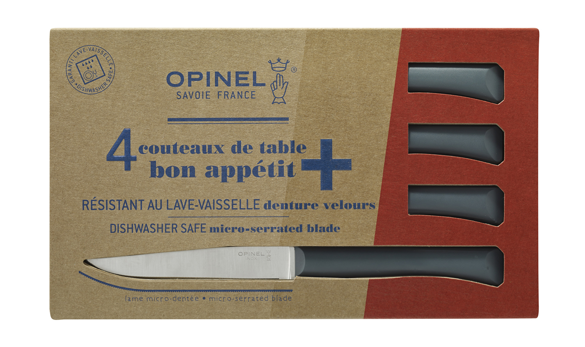 Opinel Knives Set of 4 table knives N°125 Bon Appetit + Grey 11cm blade