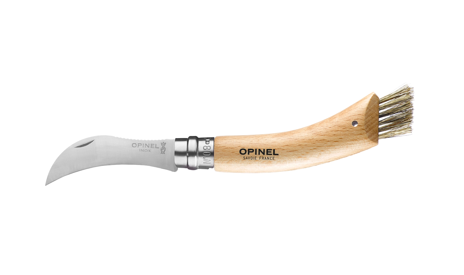 Opinel - Pocket Knife N°08 Mushroom - Customisable - Stainless steel blade 8 cm - Beechwood handle - Natural bristle brush - Made in France