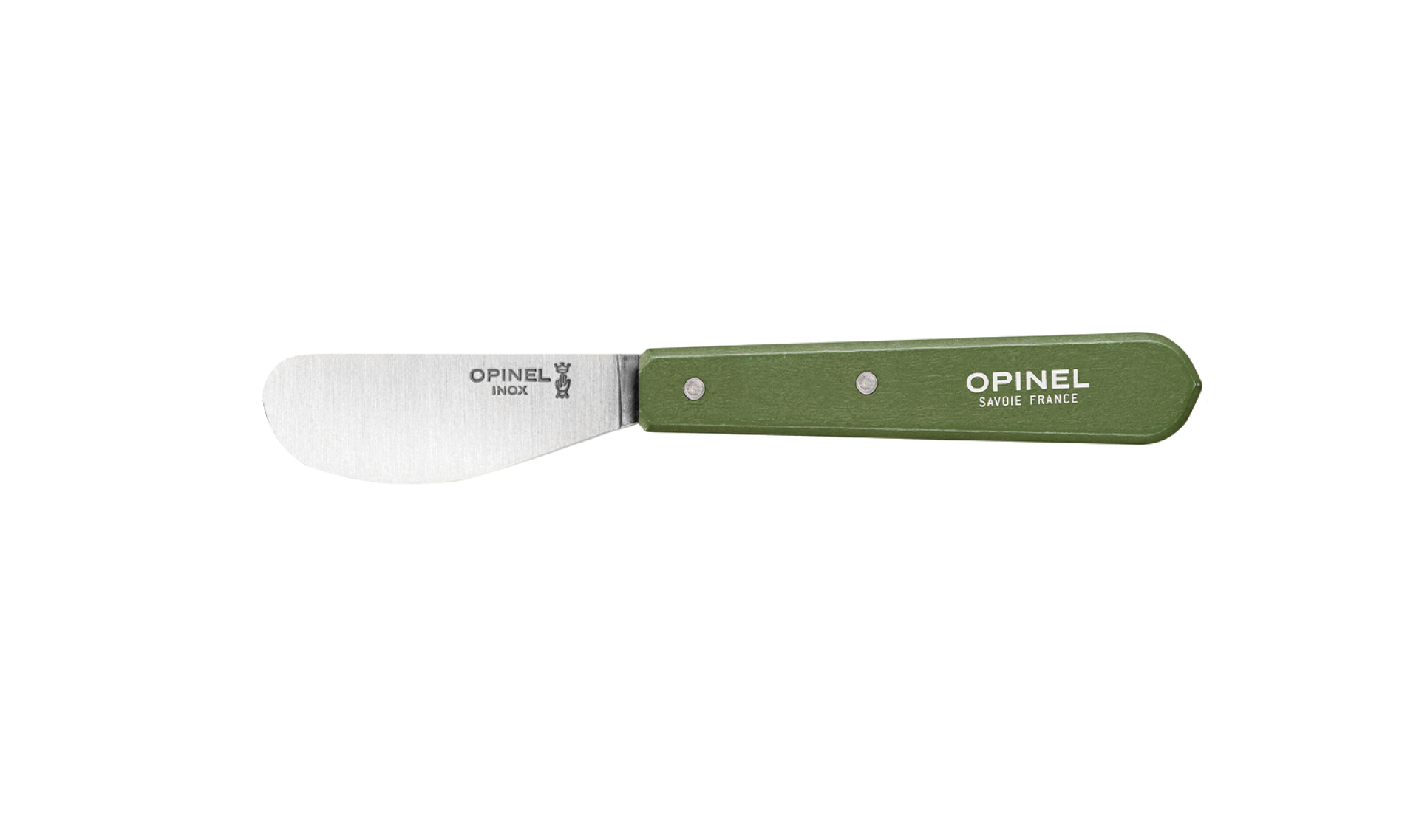 Opinel - N°117 Butter Knife Khaki Paysage - 6.5 cm Stainless Steel Spatula Blade - Hornbeam Wood Handle - Essentiel de Table - Spreading Scraping