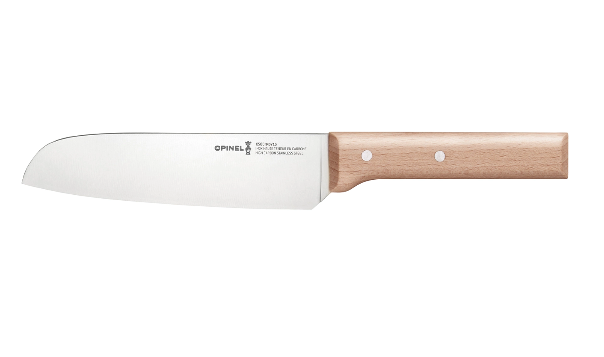 Opinel - Küchenmesser Santoku N°119 Parallele - Personalisierbar - Klinge aus rostfreiem Stahl 17 cm - Griff Buchenholz - Made in France