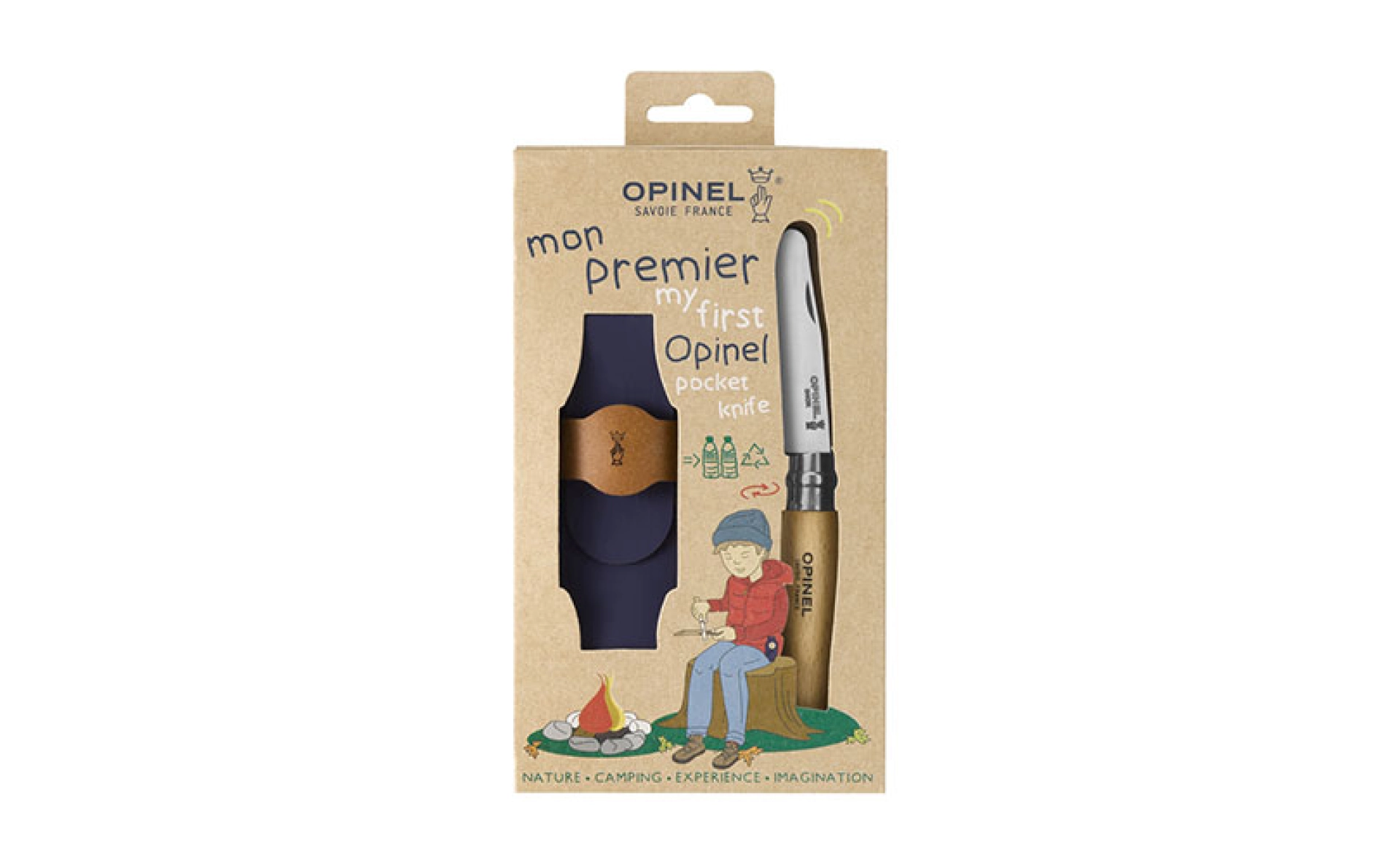 Opinel - Set Taschenmesser Kind Mein erstes Opinel + Etui - Personalisierbar - Klinge mit runder Spitze 8 cm Edelstahl - Holzgriff - Made in France