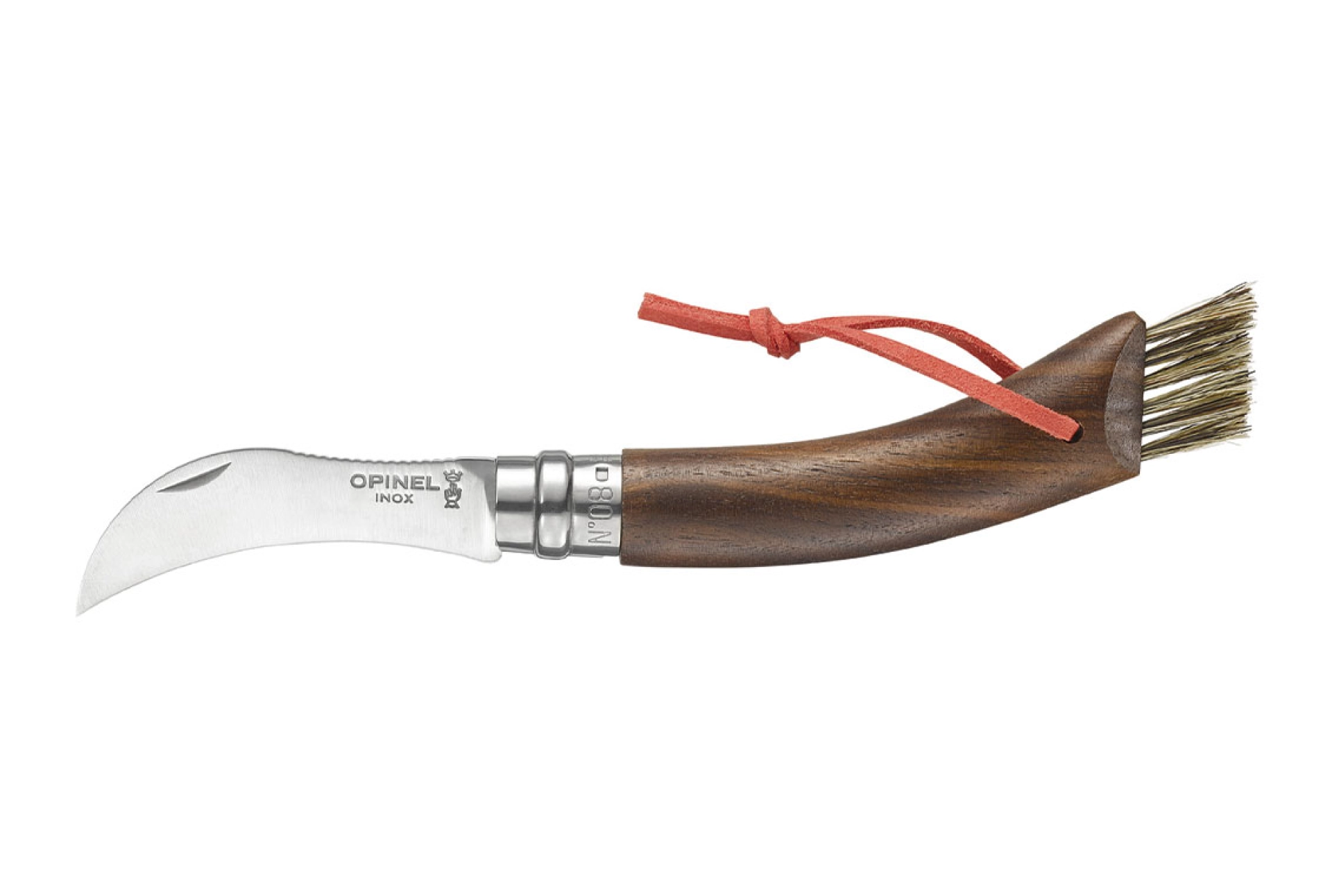 Opinel – Federmäppchen Taschenmesser Nr. 08 Champignon Noyer Noir – Personalisierbar – Klinge aus Edelstahl 8 cm – Griff aus Holz – Naturbürste – 