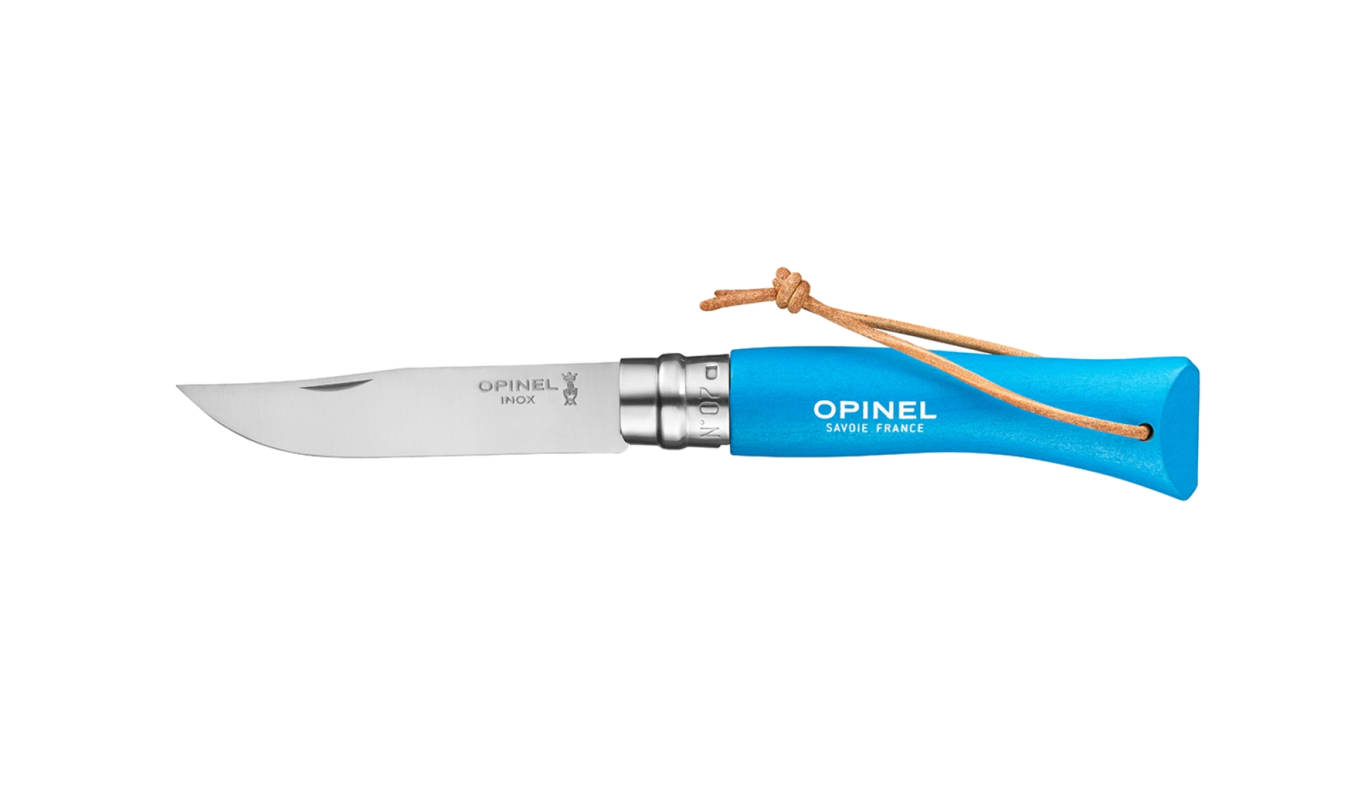 Opinel - Taschenmesser N°07 Baroudeur Cyan - Personalisierbar - Klinge aus rostfreiem Stahl 8 cm - Griff aus farbigem Holz - Made in France