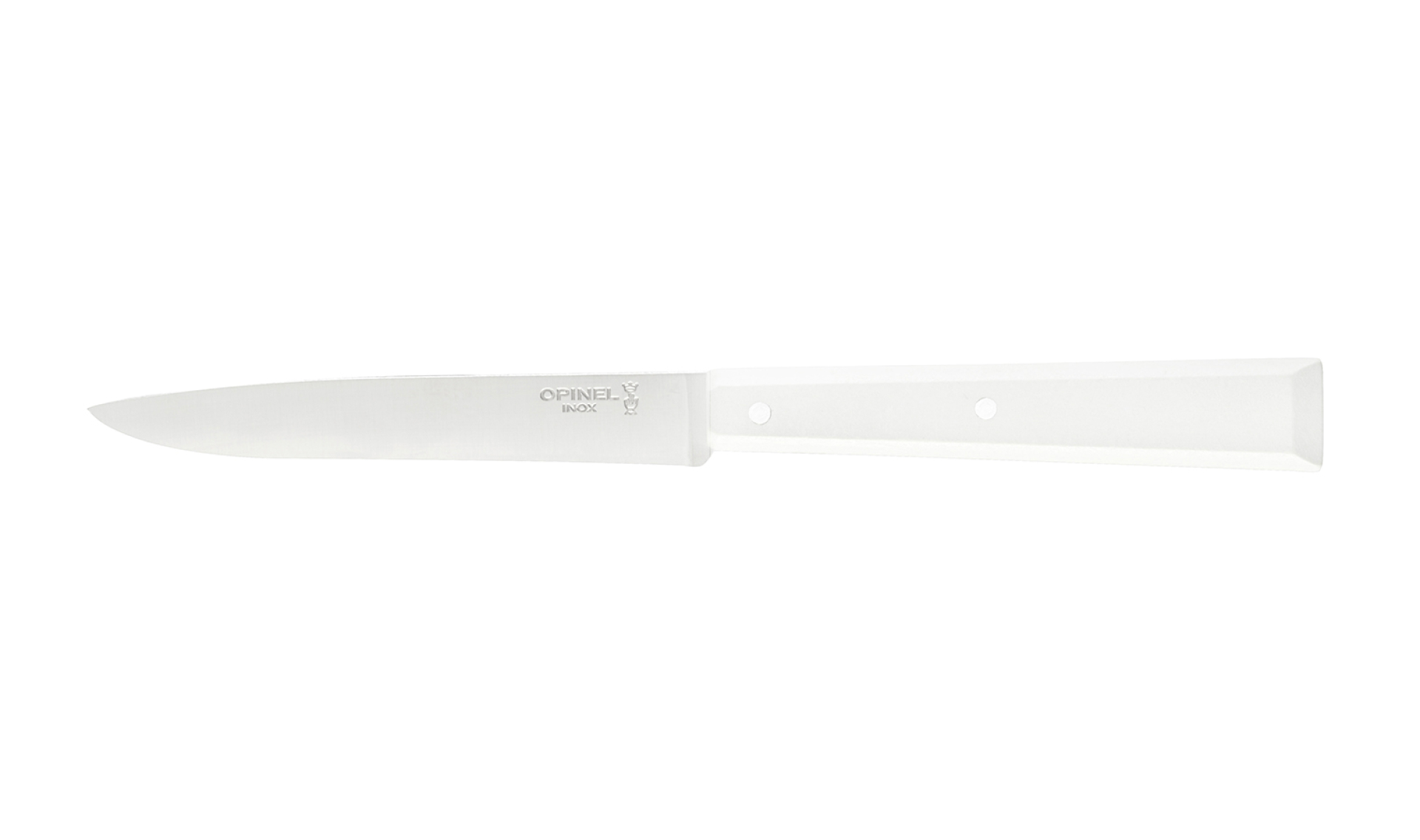 Opinel - Table Knife N°125 White - Customisable - Smooth stainless steel steak blade 11 cm - Wooden handle - Made in France