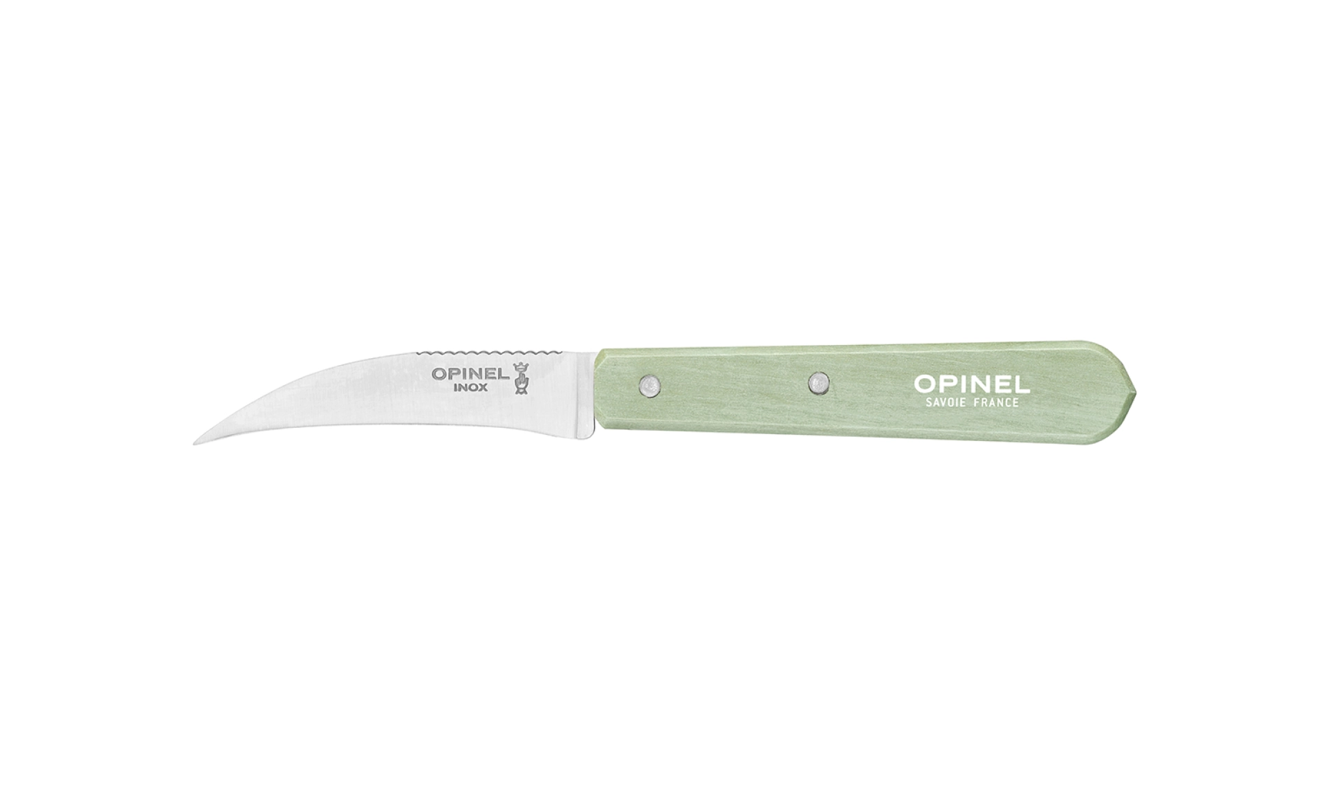 Opinel – Gemüsemesser Nr. 114 Salbeigrün Paysage – Mit 7-cm-Tournierklinge aus Edelstahl – Griff aus Weißbuchenholz – Unentbehrlich zum Kochen