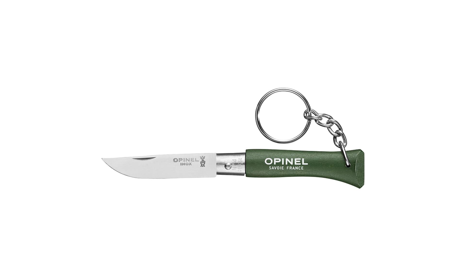Opinel - Pocket Knife Keychain N°04 Khaki - Customisable - Stainless steel blade 5 cm - Coloured Wooden Handle - Made in France