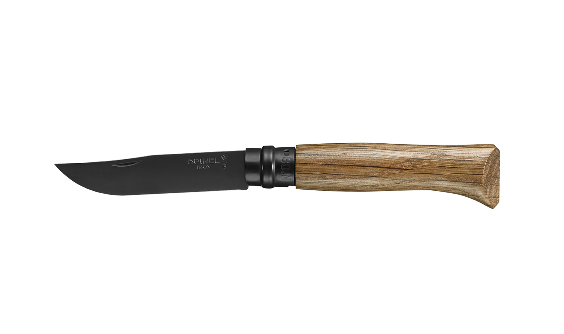 Opinel - Pocket Knife N°08 Black Oak - Customisable - Black stainless steel blade 8.5 cm - Oak wood handle - Made in France