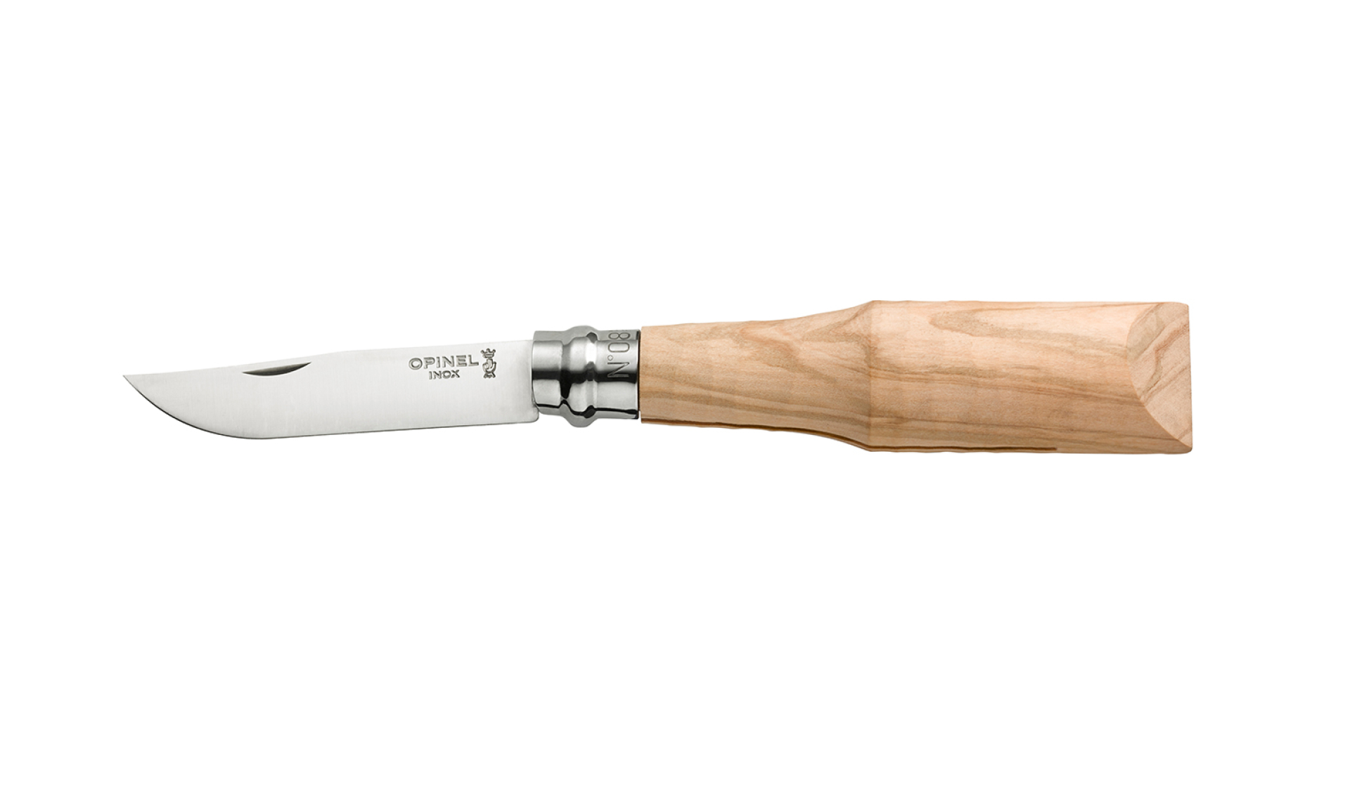 Opinel - Rough Handle Knife N°08 Olive Wood Stainless steel - Draft Wood Sculpture - Carving handle - 8,5 cm Stainless Steel Blade - Made in France
