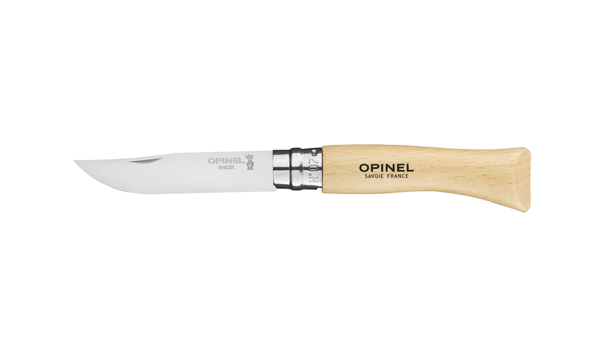 Opinel - Pocket Knife N°07 Stainless Steel - Customisable - Stainless steel blade 8 cm - Beechwood handle - Made in France