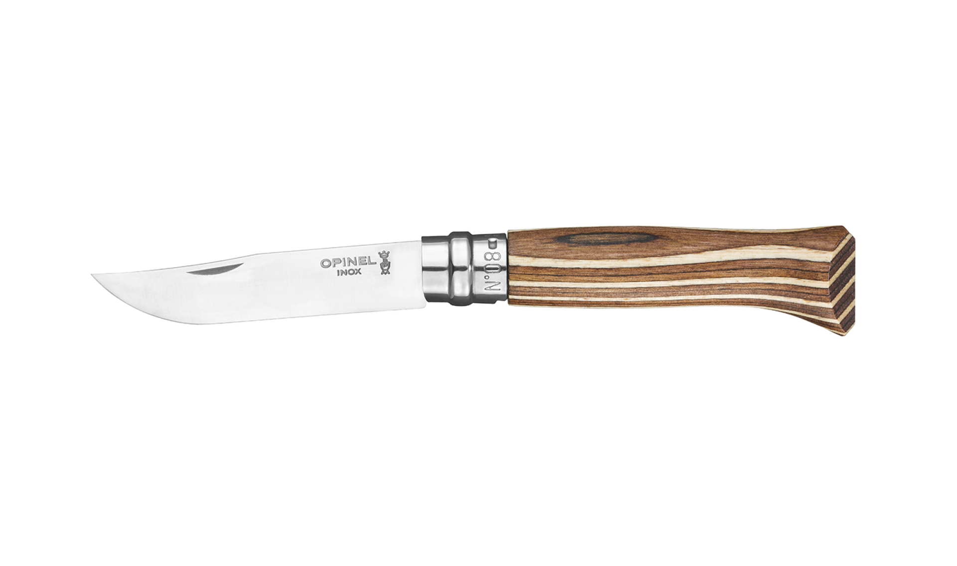 Opinel - Taschenmesser N°08 Birke Laminierte Braun - Personalisierbar - Klinge aus rostfreiem Stahl 8,5 cm - Griff aus farbigem Holz - Made in France