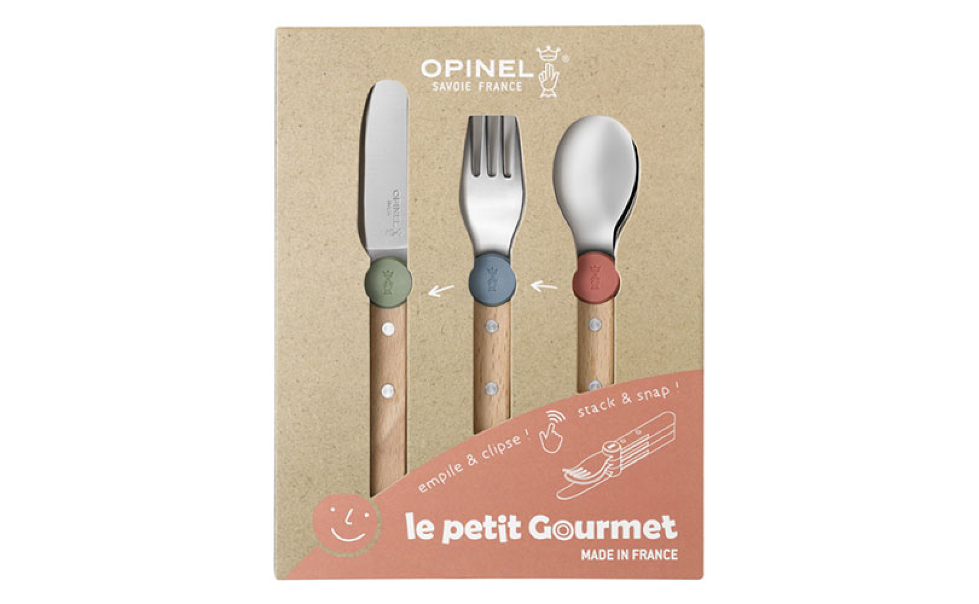 Opinel – Set Le Petit Gourmet Mix – Kinderbesteck – personalisierbar – Griff aus PEFC-zertifiziertem Buchenholz – Made in France