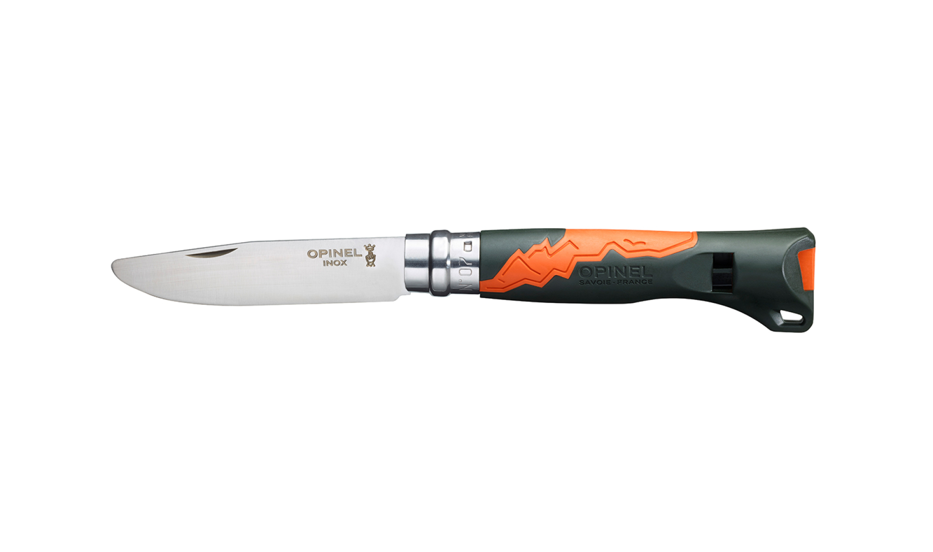 Opinel - Children's Pocket Knife N°07 Outdoor Junior Khaki - Customisable - Stainless steel blade 8 cm round tip - Whistle handle - Made in France