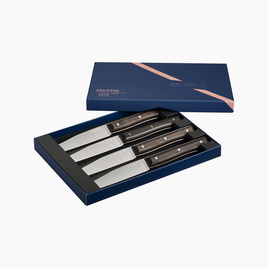 Coffret de 4 couteaux de table Facette Frêne sombre