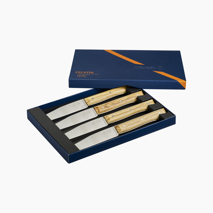 Coffret de 4 couteaux de table Facette Olivier