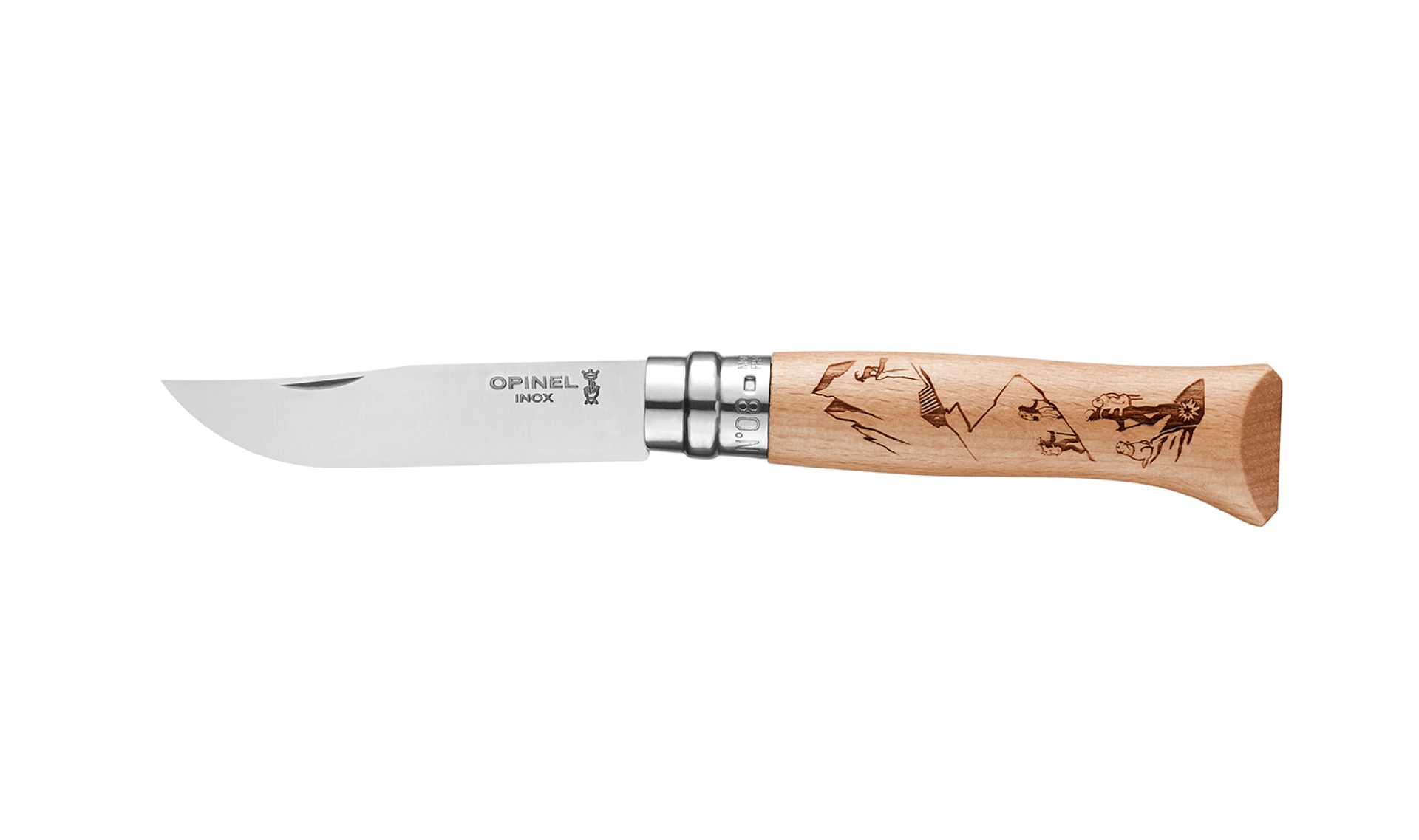 Opinel - Taschenmesser N°08 Gravur Rando - Personalisierbar - Klinge aus rostfreiem Stahl 8,5 cm - Griff Holz Buche - Made in France