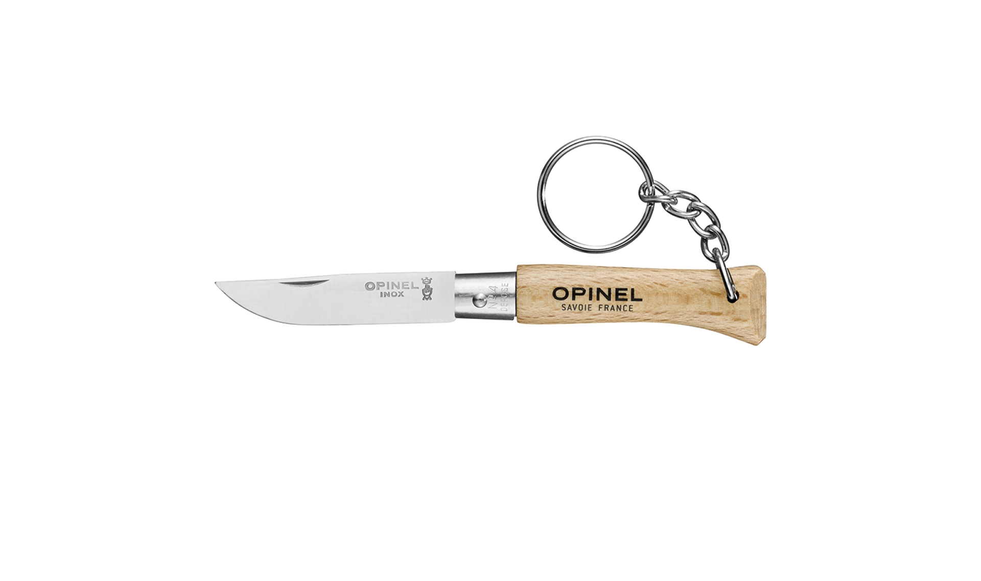 Opinel - Taschenmesser Schlüsselanhänger N°04 Edelstahl - Personalisierbar - Klinge aus rostfreiem Stahl 5 cm - Griff aus Buchenholz - Made in France