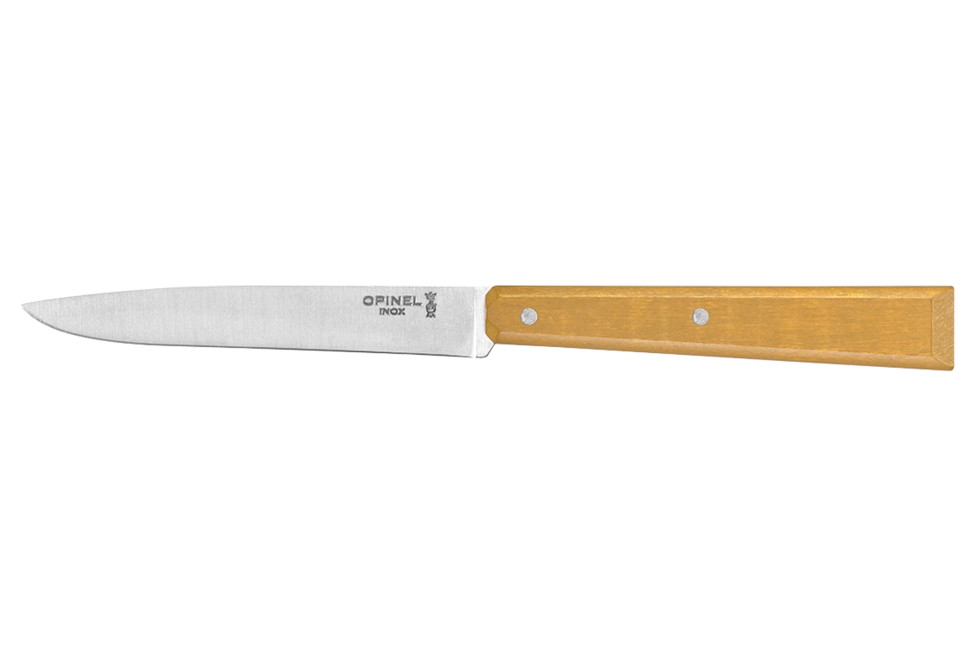 Opinel - Table Knife No. 125 Mustard - Customisable - 11 cm smooth stainless steel steak blade - Wooden handle - Made in France
