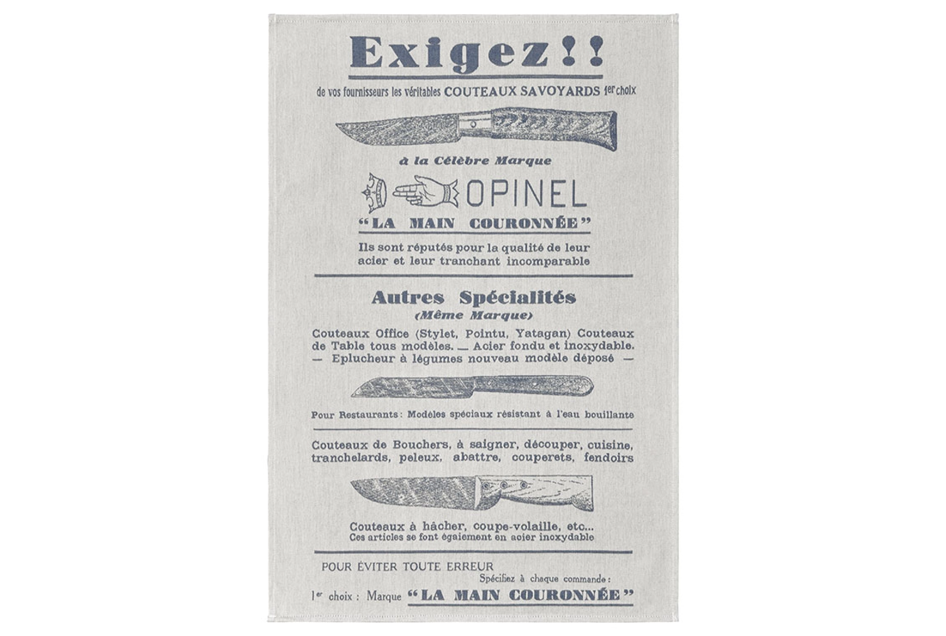 Opinel - "Exigez !" beige tea towel - High-qulaity kitchen linens - Made in France