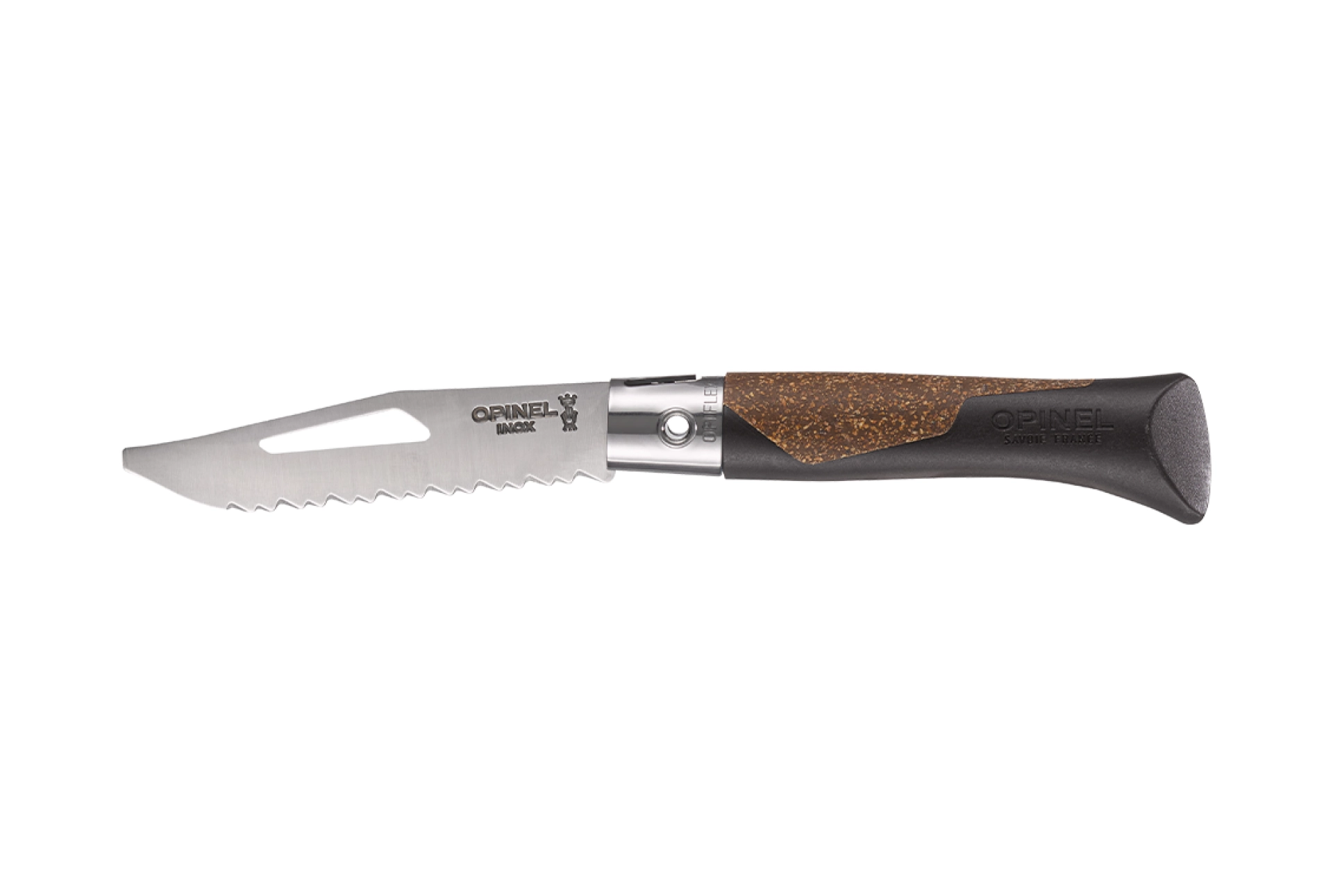 Opinel – Taschenmesser néo7 Alpine Dunkelbraun – Personalisierbar – 8 cm gezahnte Klinge aus Edelstahl – Outdoor Multisport – Pfeife – Hergestellt in 