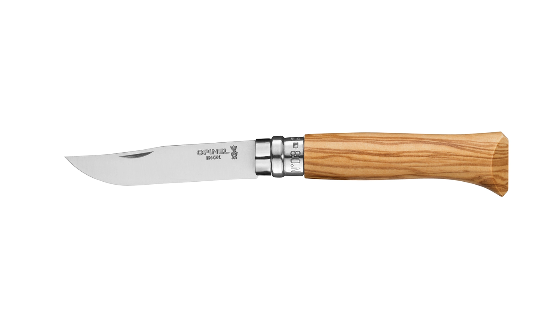 Opinel - Taschenmesser N°08 Olivenholz - Personalisierbar - Klinge aus rostfreiem Stahl 8,5 cm - Holzgriff - Made in France