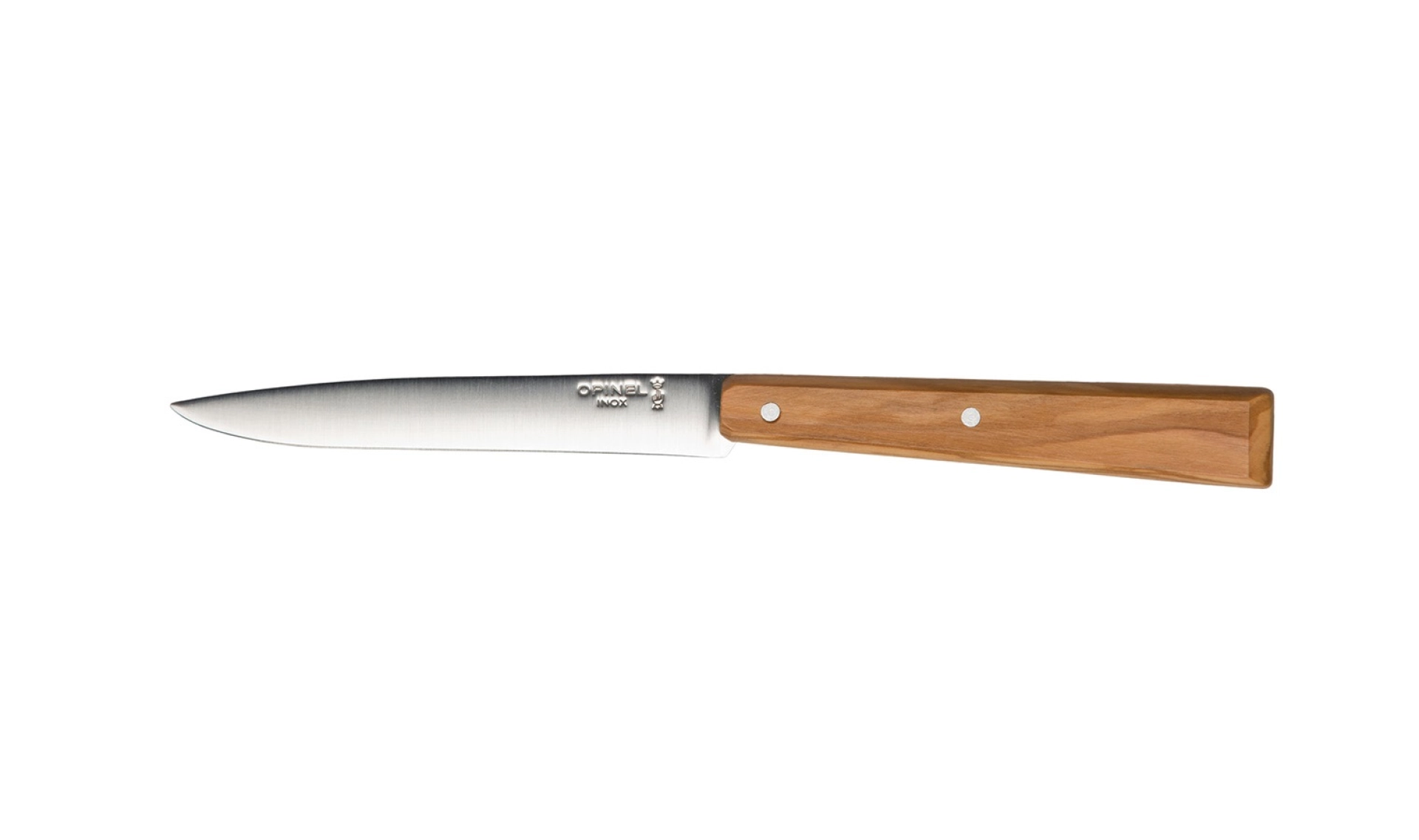 Opinel - Tischmesser N°125 Olive - Personalisierbar - Glatte Klinge aus rostfreiem Stahl 11 cm Steakklinge - Holzgriff - Made in France