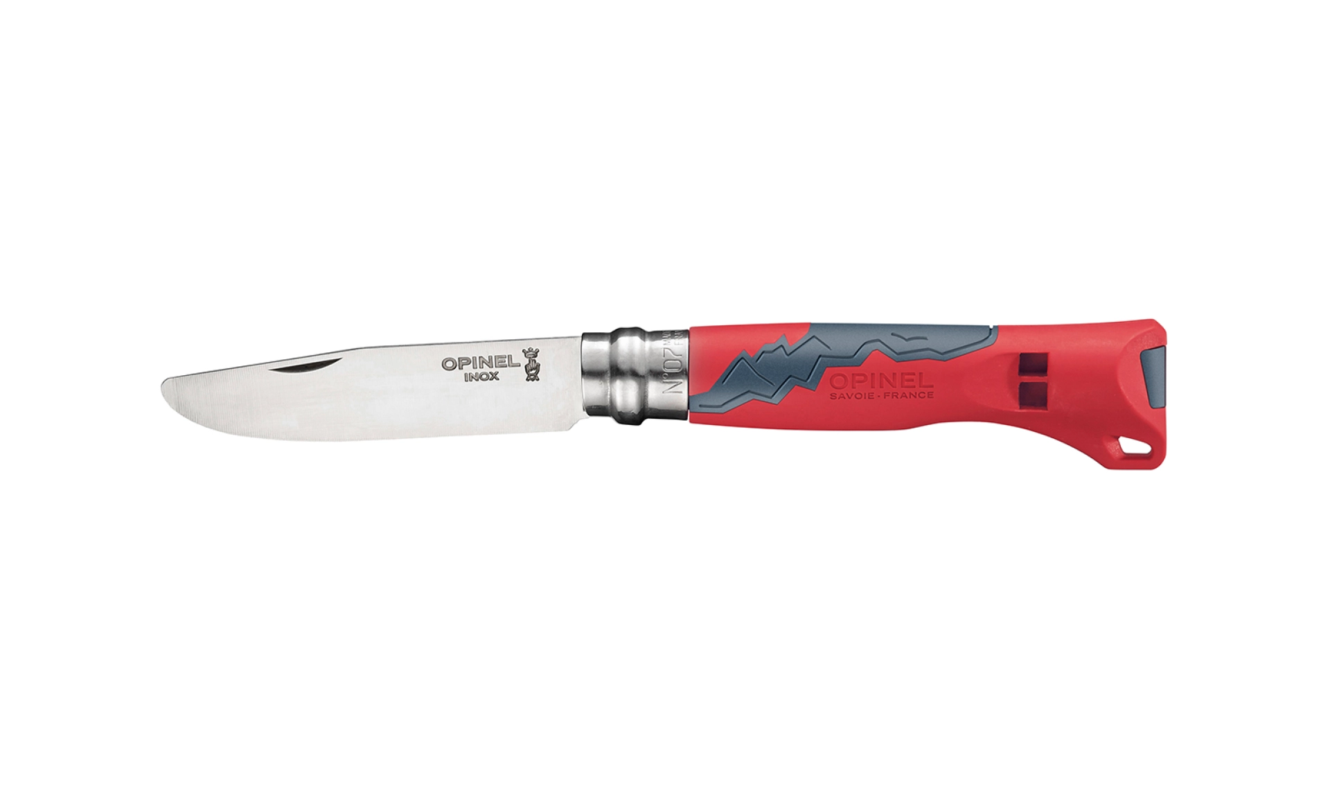 Opinel - Children's Pocket Knife N°07 Outdoor Junior Red - Customisable - Stainless steel blade 8 cm round tip - Whistle handle - Made in France